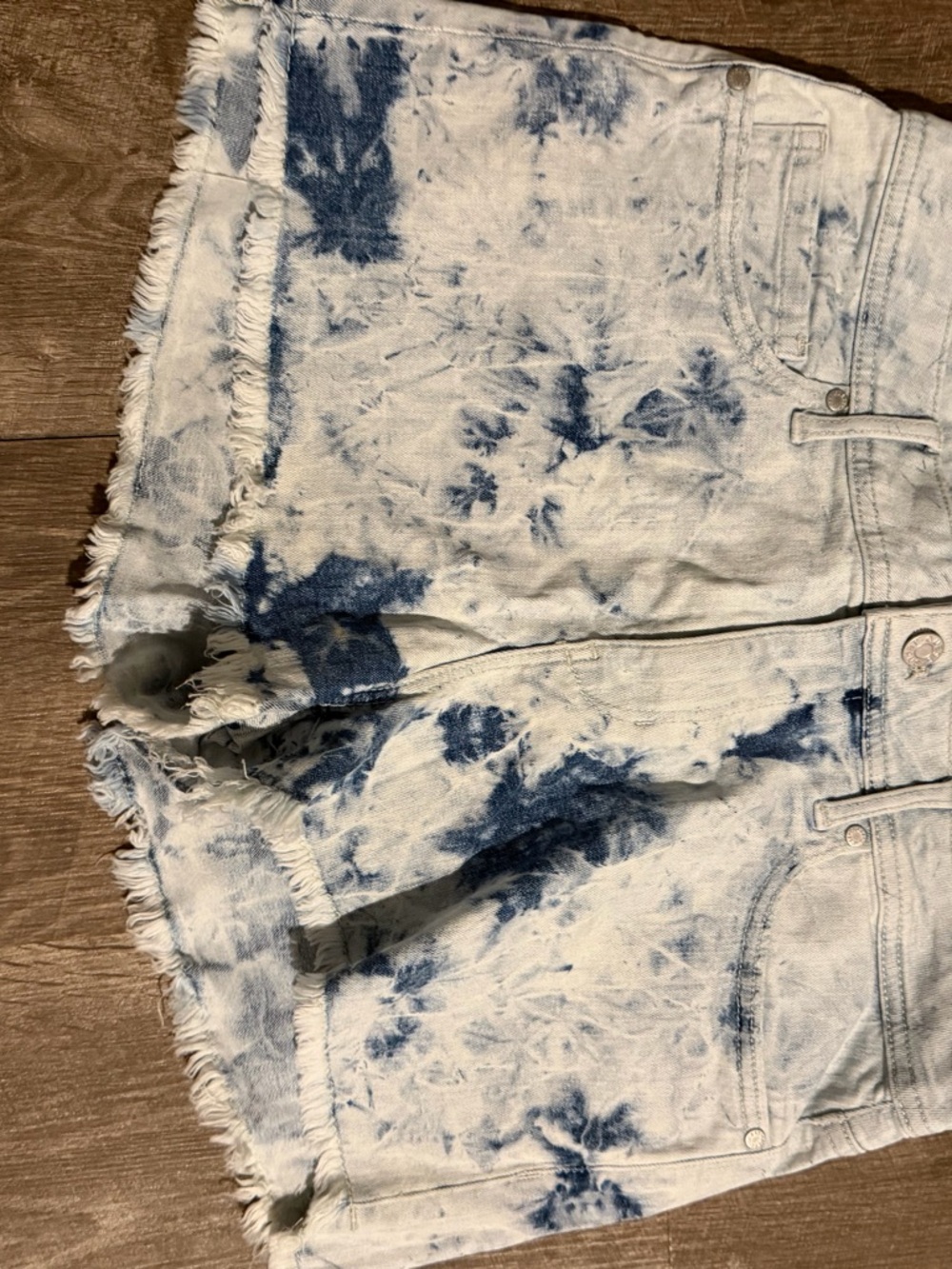 Guess Light Blue & Red Tie-Dye Denim Shorts